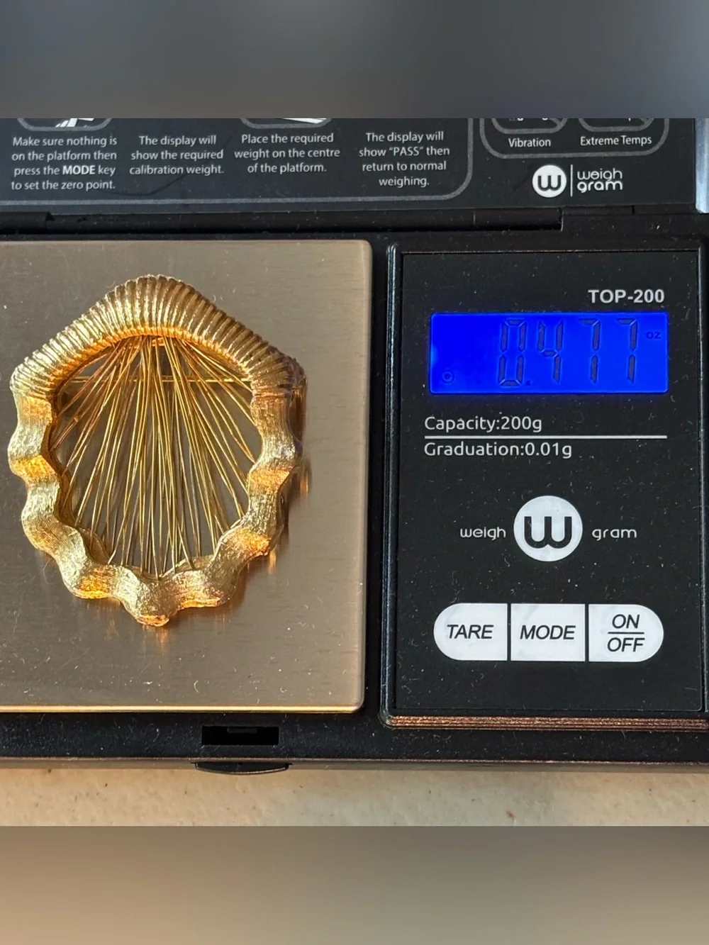 Vintage Gold Tone Wire Work Seashell Brooch Openwork Scallop Shell Fan Pin 70s